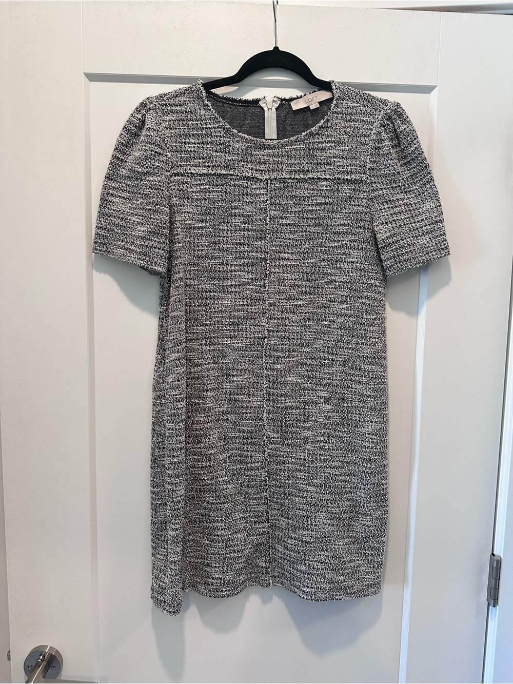 Loft Short-Sleeve Tweed Shift Dress